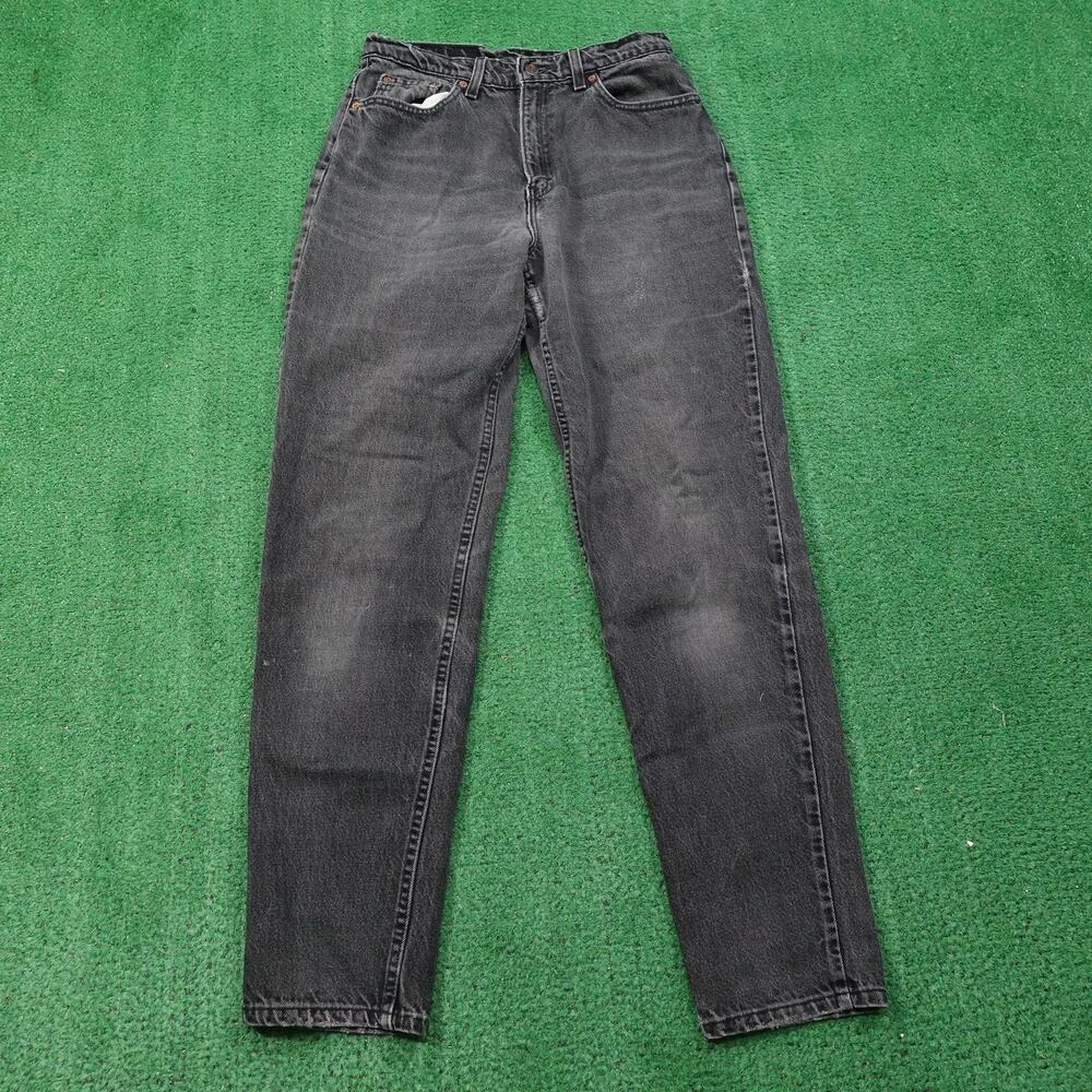 Vintage Levis 521 Jeans Womens 12 Long Black Tapered Leg 28x31 Made USA 90s
